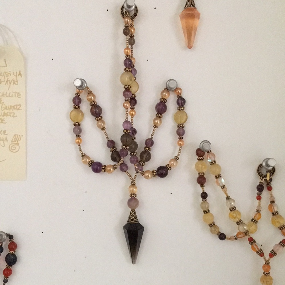 Smokey Quartz, Amethyst, Gold Aura Quartz Crystal One of a Kind Handmade Necklac